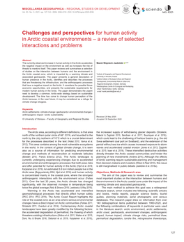 Challenges and Perspectives for Human Activity in Arctic Coastal Environments – a Review of Selected Interactions and Problems