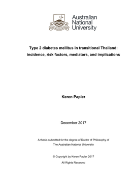 Type 2 Diabetes Mellitus in Transitional Thailand: Incidence, Risk Factors, Mediators, and Implications