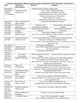 CBBI Seminar Schedule 2011-2012