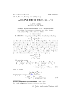 A Simple Proof That Ζ(2) = Π2/6