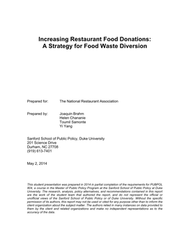 Increasing Restaurant Food Donations: a Strategy for Food Waste Diversion