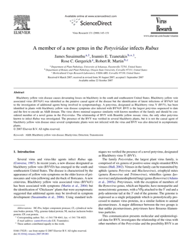 A Member of a New Genus in the Potyviridae Infects Rubus James Susaimuthu A,1, Ioannis E