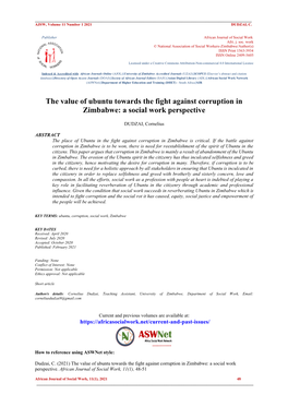 The Value of Ubuntu Towards the Fight Against Corruption in Zimbabwe: a Social Work Perspective