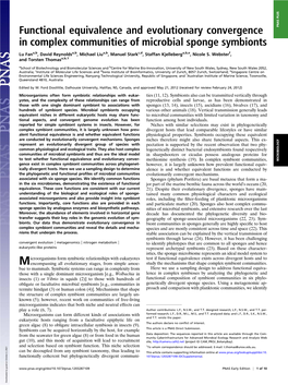 Functional Equivalence and Evolutionary Convergence PNAS PLUS in Complex Communities of Microbial Sponge Symbionts