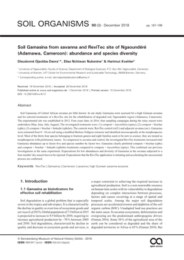 Soil Gamasina from Savanna and Revitec Site of Ngaoundéré (Adamawa, Cameroon): Abundance and Species Diversity