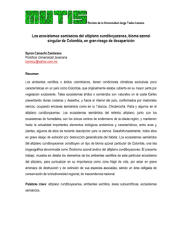 Los Ecosistemas Semisecos Del Altiplano Cundiboyacense, Bioma Azonal Singular De Colombia, En Gran Riesgo De Desaparición