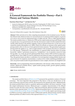 A General Framework for Portfolio Theory—Part I: Theory and Various Models