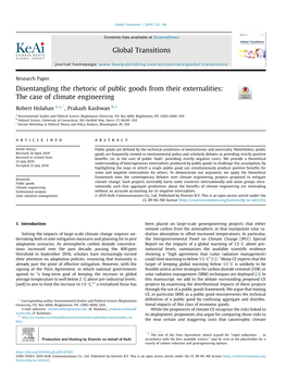 Disentangling the Rhetoric of Public Goods from Their Externalities: the Case of Climate Engineering