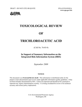 Usepa: Toxicological Review of Trichloroacetic Acid