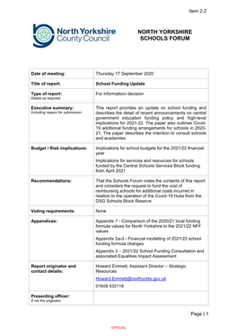 North Yorkshire Schools Forum