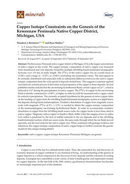 Copper Isotope Constraints on the Genesis of the Keweenaw Peninsula Native Copper District, Michigan, USA