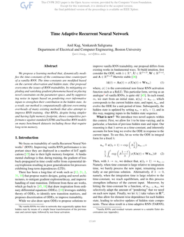 Time Adaptive Recurrent Neural Network