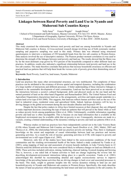 Linkages Between Rural Poverty and Land Use in Nyando and Muhoroni Sub Counties Kenya