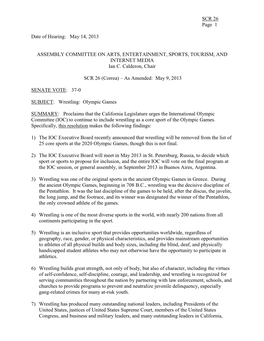 SCR 26 Page 1 Date of Hearing: May 14, 2013 ASSEMBLY COMMITTEE on ARTS, ENTERTAINMENT, SPORTS, TOURISM, and INTERNET MEDIA Ia