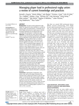 Managing Player Load in Professional Rugby Union