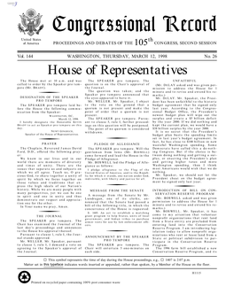 Congressional Record United States Th of America PROCEEDINGS and DEBATES of the 105 CONGRESS, SECOND SESSION