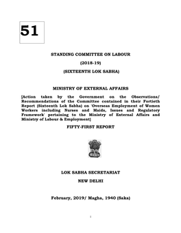 STANDING COMM (SIXTEENTH MINISTRY of EX FIFTY LOK SABHA S February, 2019/ M STANDING COMMITTEE on LABOUR (2018-19) (SIXTEENTH LO