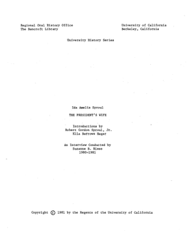 Regional Oral History Office University of California the Bancro F T Library Berkeley, California