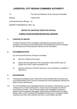 Consultation on Manchester Rail Services PDF 280 KB