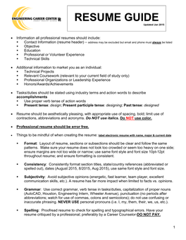 RESUME GUIDE Updated Jan 2015