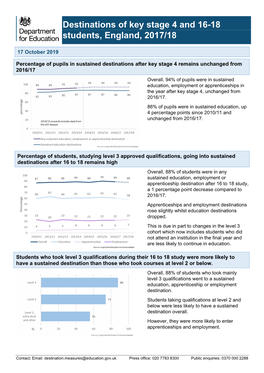Destinations of Key Stage 4 and 16 to 18 Students 2018: Main Text