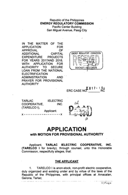 A APPLICATION with MOTION for PROVISIONAL AUTHORITY