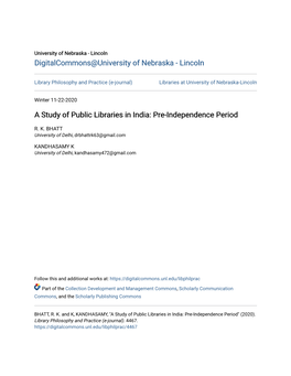 A Study of Public Libraries in India: Pre-Independence Period