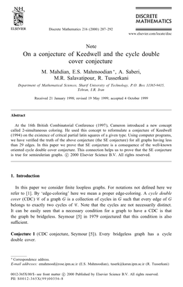 On a Conjecture of Keedwell and the Cycle Double Cover Conjecture M