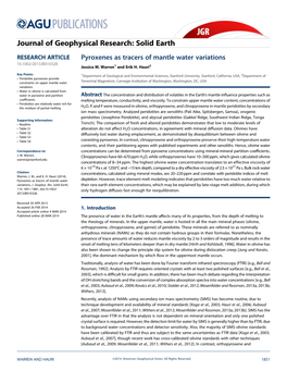 Pyroxenes As Tracers of Mantle Water Variations 10.1002/2013JB010328 Jessica M