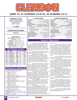 Game 14: #1 Clemson (14-0) Vs