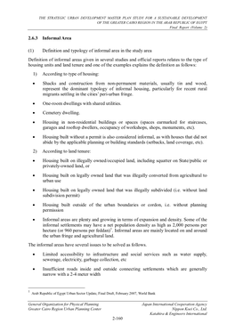 2.6.3 Informal Area (1) Definition and Typology of Informal Area in the Study Area Definition of Informal Areas Given in Several