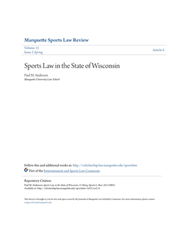 Sports Law in the State of Wisconsin Paul M