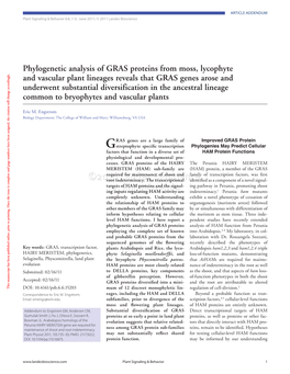 Phylogenetic Analysis of GRAS Proteins from Moss, Lycophyte And