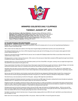 Winnipeg Goldeyes Daily Clippings Tuesday, August