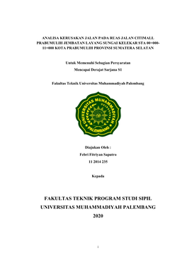 Fakultas Teknik Program Studi Sipil Universitas Muhammadiyah Palembang 2020