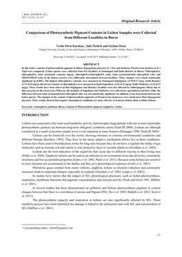 Original Research Article Comparison of Photosynthetic Pigment Contents