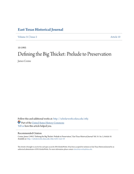 Defining the Big Thicket: Prelude to Preservation James Cozine