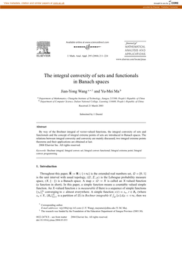 The Integral Convexity of Sets and Functionals in Banach Spaces