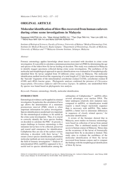 Molecular Identification of Blow Flies Recovered from Human Cadavers