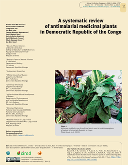 A Systematic Review of Antimalarial Medicinal Plants in Democratic Republic Licence Creative Commons : of the Congo