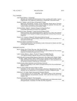 MALACOLOGIA Vol. 53, No. 1 2010 Contents Full Papers Julia Pizá
