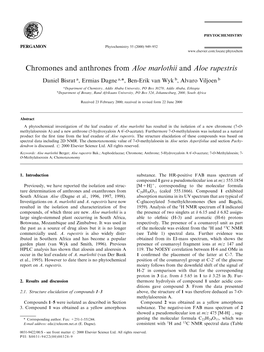 Chromones and Anthrones from Aloe Marlothii and Aloe Rupestris
