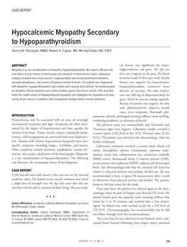 Hypocalcemic Myopathy Secondary to Hypoparathyroidism Seema M