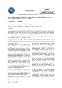 Geochemical Analysis of Sediment Sands of Cauvery and Kollidam Rivers in Tiruchirappalli District, Tamil Nadu, India