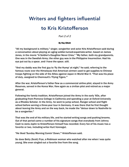 Writers and Fighters Influential to Kris Kristofferson
