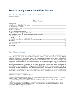 Investment Opportunities in Film Finance