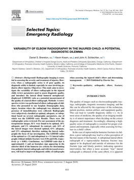 Variability of Elbow Radiography in the Injured Child: a Potential Diagnostic Dilemma