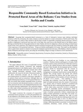 Responsible Community Based Ecotourism Initiatives in Protected Rural Areas of the Balkans: Case Studies from Serbia and Croatia