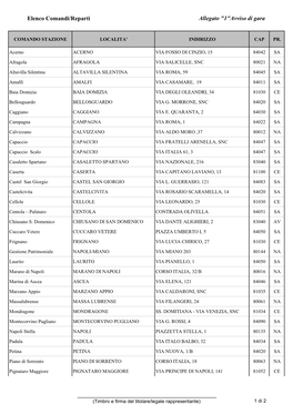 Elenco Comandi/Reparti Allegato "1"Avviso Di Gara