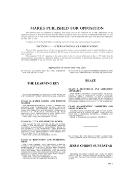 Marks Published for Opposition